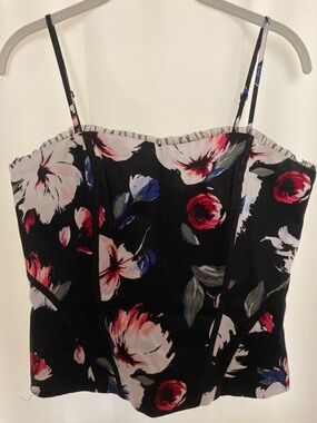 WHBM Bustier Black Floral Removable Spaghetti Strap Sz 8
